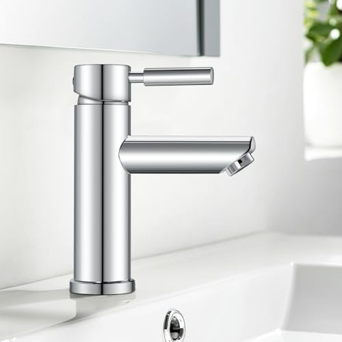 kisimixer Robinet Salle de Bain, Mitigeur Lavabo Monocommande en Acier Inoxydable 304, Robinet Lavabo Salle de Bain eau Chaude et Froide, Mono-percé, Chromé
