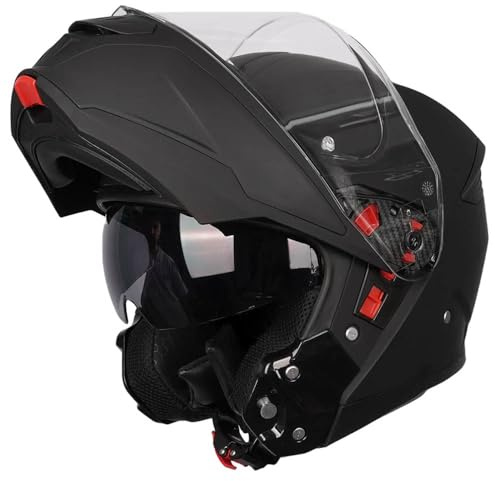 SMK Gullwing Negro Mate, Casco de Moto Modular Abatible PJ para Hombre y Mujer, con Visera Interior Ahumada, Interior Desmontable, 22.06 (L)