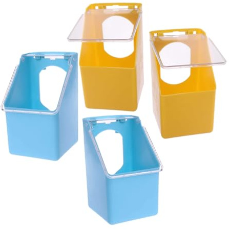SHINEOFI 4Pcs Multi-color Buckle Design Bird Cage Feeders with Cover Stable Hanging Quail and Pigeon Feed Bowls for Parrots Cockatiels and Pet Birds