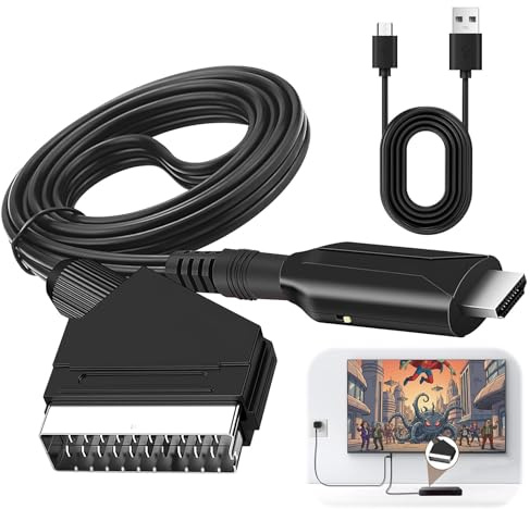 Cable Adaptador SCART a HDMI, Convertidor Euroconector a HDMI Todo en uno Cable Euroconector a Hdmi HD 720/1080P Convertidor Audio/Video con SCART Cable para HDTV STB VHS Xbox PS3 Sky DVD Blu-ray