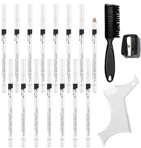 15 Piezas Lápiz De Peluquería Blanco Lápiz Delineador De Barba Utiliza Para Delinear Línea Del Cabello Y Dar Forma Barba Para Cortes Pelo Y Afeitado Con 1 Sacapuntas 1 Reglabarba 1 Cepillobarba