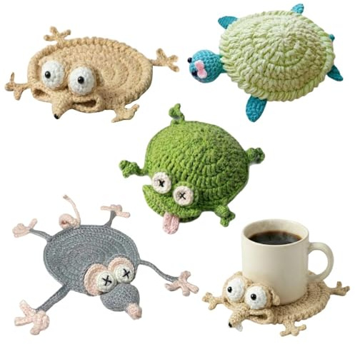 GjnjfdF 4 Tapetes De Ganchillo con Forma De Animal, Posavasos De Ganchillo con Forma De Animal, Tapete De Mesa De Ganchillos 3D para Bebidas, Posavasos De Mesa para Bebidas para Hogar