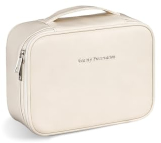 NEMEIR Beauty Case Donna,Trousse Trucchi Donna Impermeabile in Pelle per Prodotti da Toilette,Cosmetici,Accessori,Grande Scomparto Capiente con Portapennelli e Divisori Rimovibili