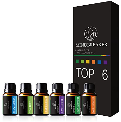 Aromatherapie ätherisches Öl Set– 6 Flaschen Aromatherapie ätherisches Öl Eukalyptus, Lavendel, Teebaum, Zitronengras, Süßorange, Pfefferminzöl. Funktioniert für alle Öldiffuser