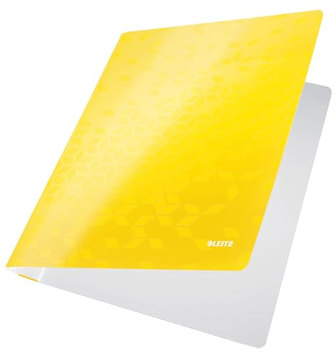 Leitz WOW A4 Schnellhefter, PP-laminierter Karton, Flachhefter mit 60 Blatt Kapazität, Gelb, 30010054
