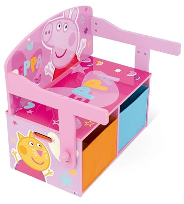 ARDITEX - Panchina scrittoio per bambini in legno convertibile in scrivania con vano portaoggetti inferiore di Peppa Pig - 60x47x56cm - Colore rosa e azzurro - Ideale per la cameretta dei bambini