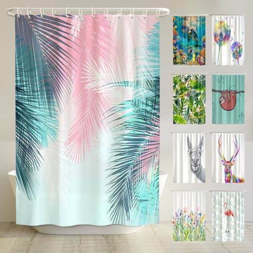 arteneur® - Palmenblätter - Anti-Schimmel Duschvorhang 180x180 - Recycelt mit Öko-Tex Standard 100 - Beschwerter Saum, Blickdicht, Wasserdicht, Waschbar, 12 Ringe & E-Book