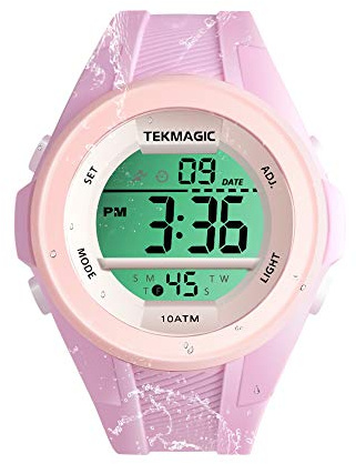 TEKMAGIC Ragazze Orologio da polso Sportivo Impermeabile 10 ATM Orologio Nuoto con Funzioni Cronometro, Cronografo, Sveglia, Doppio Fuso Orario, Formato 12/24 Ore