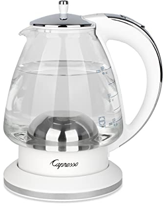 Capresso H2O Glass Kettle, 240.02, White and polished chrome, 48 ounces