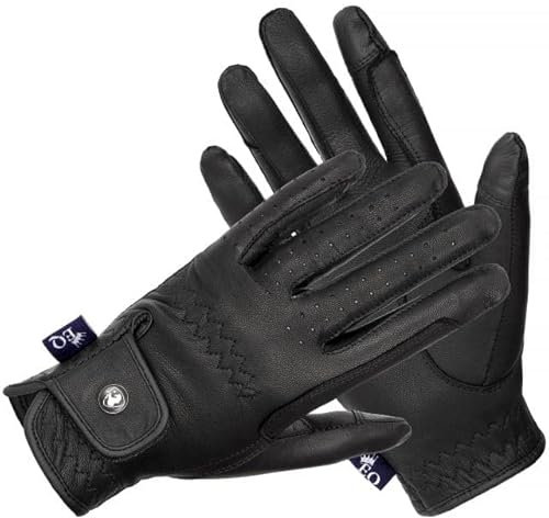 EQUESTRIAN QUEEN Reithandschuhe Leder Touchscreen – Atmungsaktive, natürliche Lederhandschuhe mit Verstärkung, Perfekter Grip & Touch-Funktion - Mauritius (Schwarz, M)