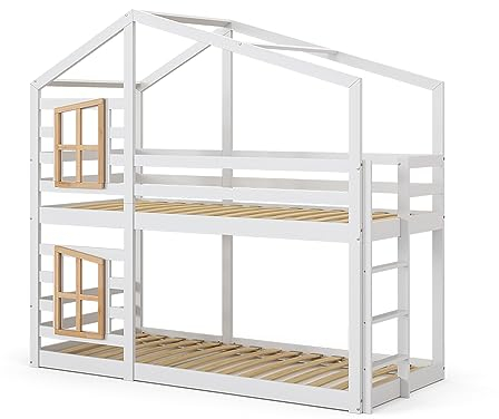 VitaliSpa Etagenbett 90x200 cm Maja - Weiß 208x195x97 cm aus Holz - Kinderbett sicher & ideal für 2 Kinder, inklusive Lattenroste
