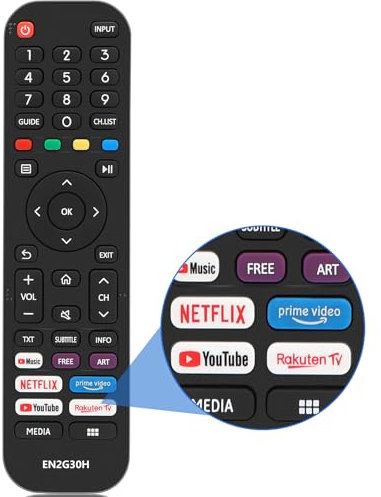 Universal Remote EN2G30H Replacement fit for Hisense 4K UHD TV, New Upgraded Hisense Remote Control for EN2A30,with Netflix, Prime Video, YouTube, Rakuten TV 4 Shortcut Button