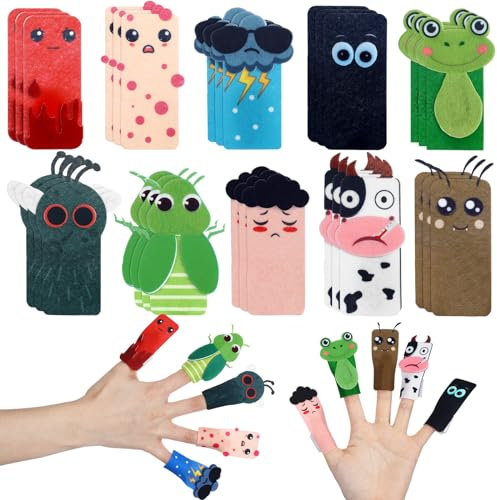 Outus 30 Pcs 10 Styles Passover Finger Plagues Puppet Kit Felt Plagues Finger Puppets for Pesach Seder Celebration Festival Party Supplies
