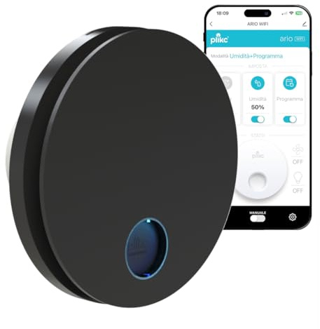 plikc Ario W - Aspiratore WIFI da parete ad aspirazione assiale con sensore di Umidità e Timer - 100% MADE IN ITALY (Diametro 120 Nero)