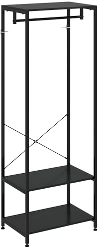 HOMCOM Coat Rack, 2-in-1 Clothes Stand with Shoe Storage, 168cm Free Standing Hall Tree with Hanging Rail and 2 Storage Shelves for Hallway, Entryway, Bedroom, Black