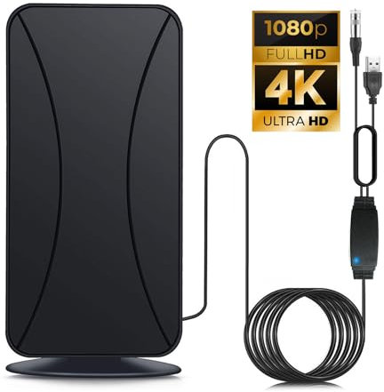 Indoor TV Aerial, 1080P 4K HD Digital TV Antenna 450 Miles Range Support, TV Ariels Indoor 360° Acceptance Reception Freeview with Signal Booster 11.5ft Aerial Cable for All Local HDTV