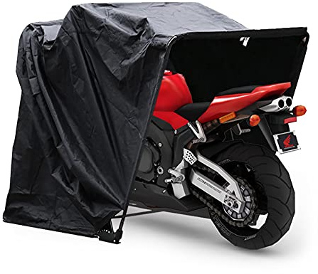 Motorcykel tält vattentät UV-skyddat tältgarage, motorcykel hopfällbart garage 270 x 105 x 155 cm kan 103 tum av motorcyklar skyddspresenning med bärväska svart