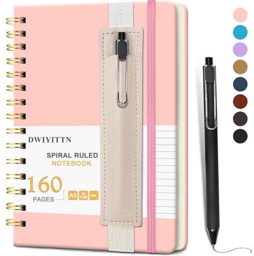 DWIYITTN Notizbuch A5 Liniert, 160 Seiten/80 Blatt Notizbuch mit Stift Hardcover Ringbuch Spirale Notizblock Notebook Spiralbindung Tagebuch für Erwachsene Büro Schule 14,5 x 21cm 80 g/m² -Rosa