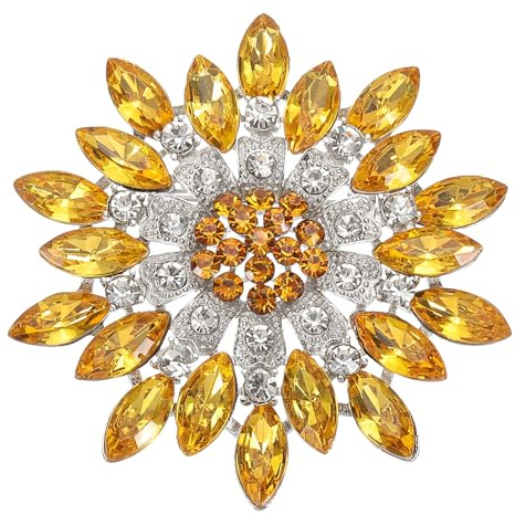 PATIKIL Broche con Diamantes de Imitación, Amarillo Cistal Girasol Flor Ramo Solapa Alfiler para Mujer Moda Estrás Pin Accesorio para Vestido Abrigo Sombrero Bolsa Manualidades Regalo