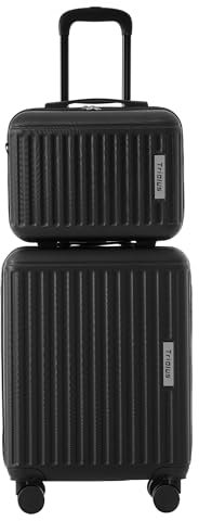 Weavelife Valise rigide à roulettes avec 4 roulettes, matériau ABS, serrure TSA, Noir , 2 tlg. Kofferset, Valise rigide à roulettes avec trousse de maquillage