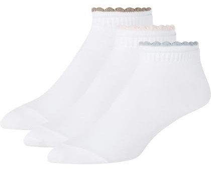 Ted Baker Women's 3 Pack Double Cuff Low Cut Socks, White Traditional, OS