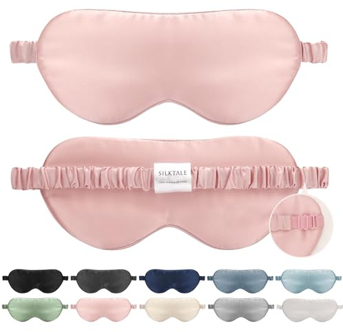 SILKTALE Schlafmaske Seide für Männer Damen,19 Momme 100% Maulbeerseide Augenmaske für Seitenschläfer, Atmungsaktive Seiden Schlafbrille Bequem mit Verstellbares Gummiband für Flugzeug,Rosa