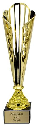 pokal-fabrik.de - Pokal mit Gravur Wunschtext groß in Gold - personalisiertes Geschenk/Auszeichnung - 36,5 cm inkl. Marmorsockel - Geschenk-Trophäe | Pokal Kinder