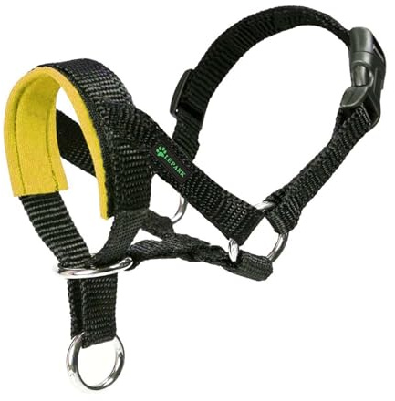 ILEPARK Collare per Testa di Cane con Tessuto Imbottito, Cavezza da Testa per Cane, Regolabile, Strumento di addestramento (M, Giallo)