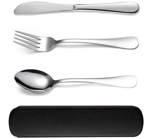 jatimdotin Camping Besteck 4 Stück, Edelstahl Reisebesteck mit Etui, Wiederverwendbare Outdoor Besteck für Picknick, Reise, Arbeit, Schule, Spülmaschinenfest (Schwarz)