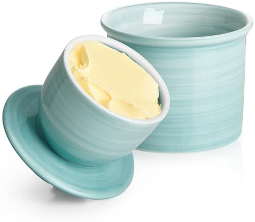 Sweese French Butter Dish with Lid - Vintage Butter Crock for Counter for Spreadable Butter - No More Hard Butter - Light Blue