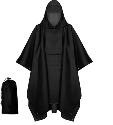 Keratobleem Poncho Pluie Imperméable avec Capuche, Poncho Imperméable Multifonctionnel 3 en 1, Poncho Imperméable Unisexe, Réutilisable,Cape de Pluie pour Moto/Vélo -Noir