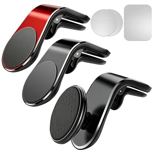 JSMTKJ 3 Pcs Soporte Magnético para Teléfono en Coche con Rotación 360° - Universal Compatible con Todos Smartphones, Instalación Fácil en Segundos y Diseño Compacto para Rejilla de Aire
