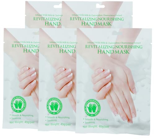 ZHENXIN BEAUTY Moisturizing Hand Mask 5 Pairs Hydrating and Nourishing Hand Masks for Dry Cracked Hands for Soft Silky Smooth Hands Spa Treatment for Women and Men, 40g/Pair