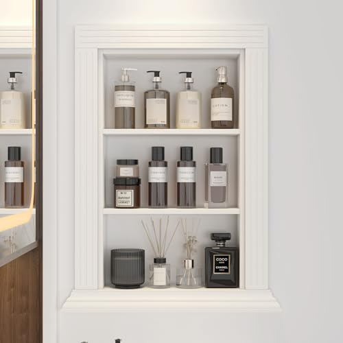 DEZAGCE 3-Tier Recessed Wall Niche, Recessed Medicine Cabinet, In Wall Bathroom Cabinet Insert for Bathroom, White, 12.7 D × 47 W × 69.3 H cm
