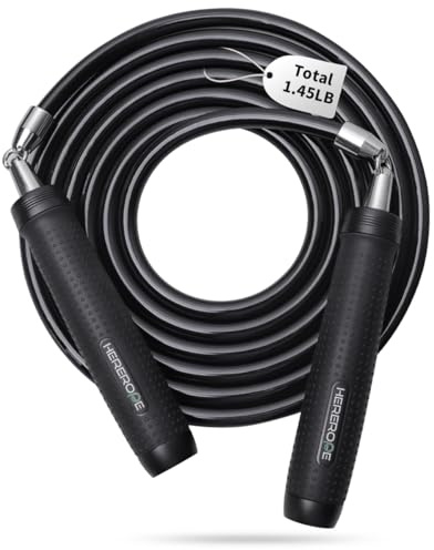 Cuerda de saltar pesada de 1 libra para hombres y mujeres, longitud ajustable con cable de acero resistente de 11 mm, asas de núcleo de metal y rodamiento de bolas suave, cuerda de saltar pesada ideal