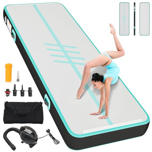 YITAHOME Air Turn TrackMatte,4M Tumbling Matte Carbon Fibra Laterales con Bomba de Aire 10 cm de Alto Tumbling Matte,Colchoneta de Gimnasia Hinchable Esterilla de Gimnasia para Entrenamiento/Tumbling