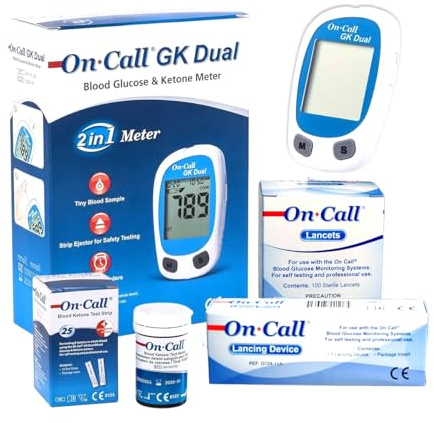 On Call Ketone Testing Starter Pack - Everything Needed To Start Measuring Ketones & Monitor Ketosis At Home (25 Tests, 100 Lancets, Lancing Device, And Meter)