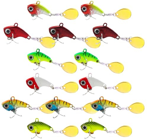 Spinner - Set di 14 esche da pesca, esche artificiali, esche per trote, spinnerbait per pesce persico, luccioperca, cavedano