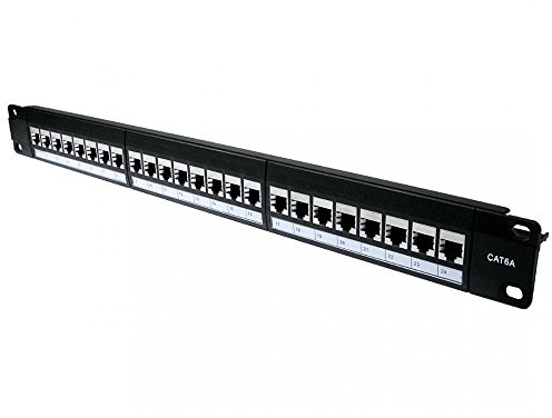 rhinocables CAT6A Network Patch Panel Rack Holder Mountable RJ45 Ethernet Hub for 19 Racks for Wiring, Cables and Network Management - 24 Port