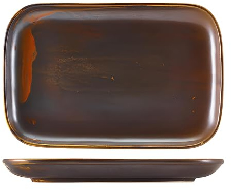 Genware RP-PRC34 Terra - Piatto rettangolare in porcellana, rame rustico, lunghezza 345 mm, profondità 235 mm, confezione da 6