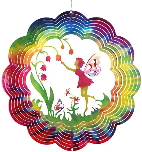 CIM vindklocka i metall – Rainbow Flower Fairy – 300 mm – lättroterande vindmobil med briljanta färger – inklusive upphängning – attraktiv rum– fönster och trädgårdsdekoration