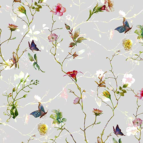 Tischdeko 20 Stück Serviette Blumenwiese mit Schmetterlingen auf grau