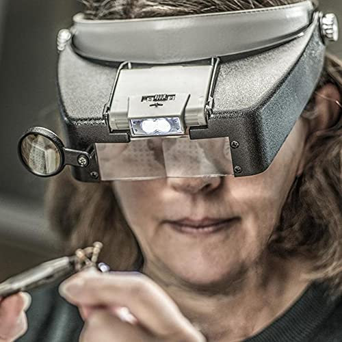 Headband Magnifier Led Light Head Lamp Magnifying Glass Jeweler Loupe with Led Lights 1.5X 3 X 8.5X 10x (Grey)