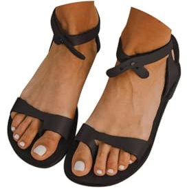 ORANDESIGNE Femme Sandales à Compensées en Cuir Synthétique Plates Plateforme à Bout Ouvert Été Confort Rome