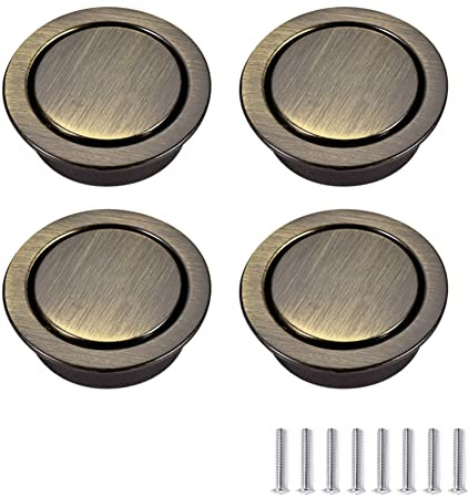 SYDARSYN 4 pièces Rond Affleurante Poignée de Tiroir Zinc Alliage Invisible Poignées Encastrable Poignee Porte Tatami Caché Dissimulé Commode Armoire Tiroir Boutons Tirer Placard Poignée