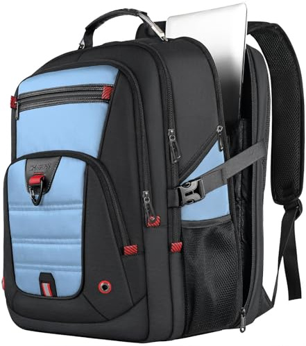 Z-MGKISS 17.3 Inch Large Travel Backpack, 52L Anti-Theft Computer Rucksack for Women & Men, Heavy Duty Laptop Backpack with USB Port, College Business Work Daypack, Lake Blue