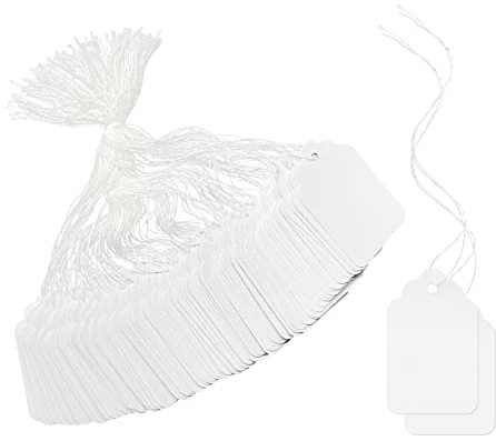 ZUFECY 500Pcs White Price Tags with String Attached, 1.38 x 0.87 Blank Price Tags with String, Display Label for Holiday Arts Crafts