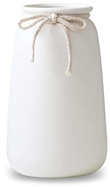 JUZAI Tall 8'' White Ceramic Vases for Home Decor Table Centerpieces, Classic Decorative Flowers Vase for Pampas Grass