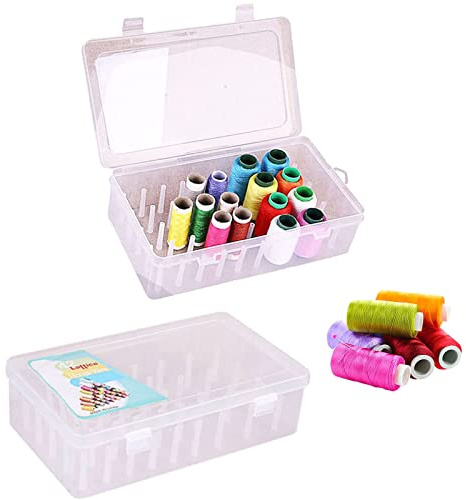 Caja para Hilos de Coser, 2pcs Caja Transparente para Hilos, Caja de Almacenamiento de Hilo de Coser 42 Carretes para Almacenamiento Hilo de Coser