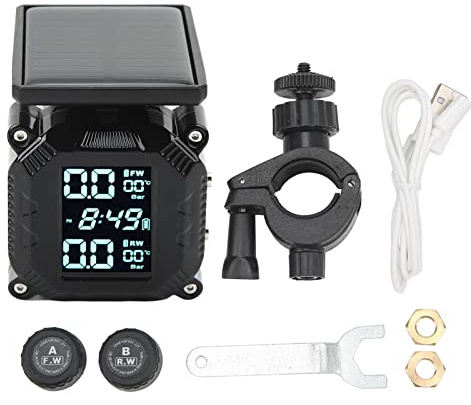 Système de Surveillance de la Pression des Pneus, Moto TPMS à énergie Solaire TPMS sans Fil avec Affichage 2 Capteurs Externes pour Moto